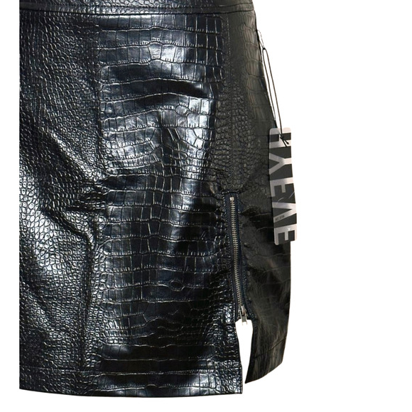 Hyfve NWT Black Faux Crocodile Leather Lined Zippered Slit Mini Skirt Large - Picture 2 of 8